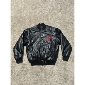 Dodge Vinyl Jacket Mens Small Black Red Grab Life By The Horns Snap Button